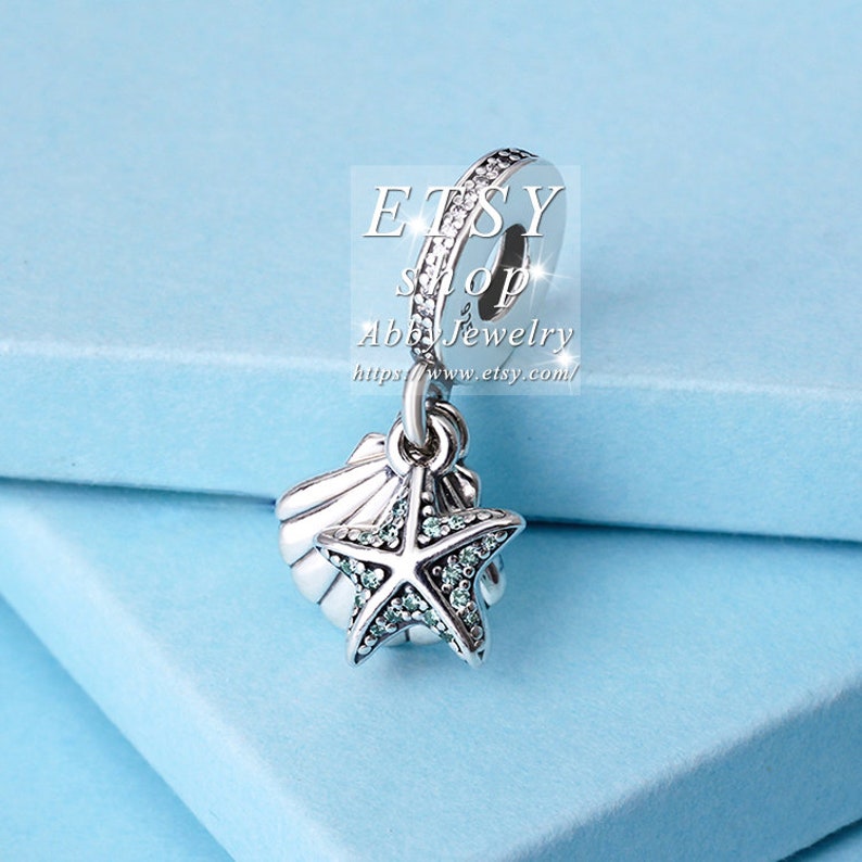 Abby Jewelry 925 Sterling Silver Starfish Sea Shell Frosty Mint Clear CZ Dangle Beads Bracelet For Woman Charm Bracelet Jewelry Making