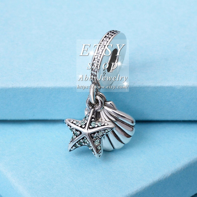 Abby Jewelry 925 Sterling Silver Starfish Sea Shell Frosty Mint Clear CZ Dangle Beads Bracelet For Woman Charm Bracelet Jewelry Making