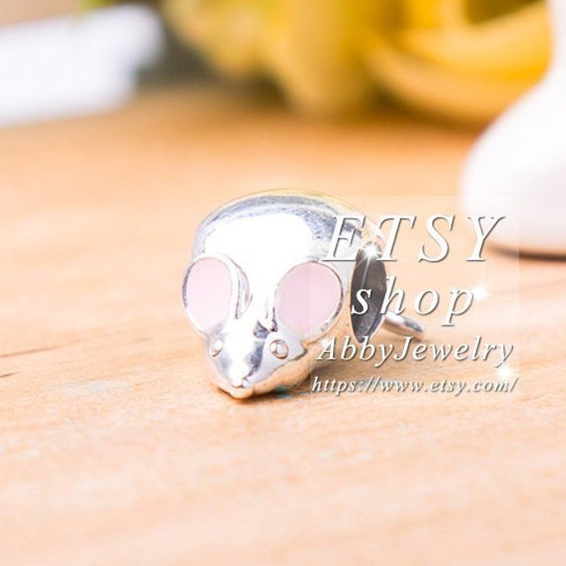 Abby Jewelry 925 Sterling Silver Cute Mouse With Pink Enamel Charm Bead Fit European Dora DIY Bracelets Necklaces