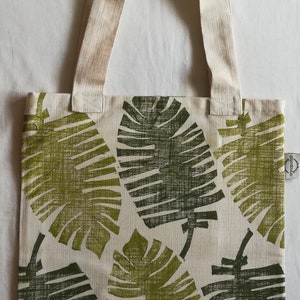 Tote Bag- Annapatat- Palm Leaves- Green- Botanical - Lino print- Lined- Shopping bag-  Mobile phone pouch-