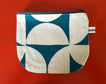 Teal- Blue- Geometric- Abstract - Design - Coin Purse - Breeze - Skinny la Minx Fabric - Doublure imprimée en bloc - Afrique du Sud - Annapatat