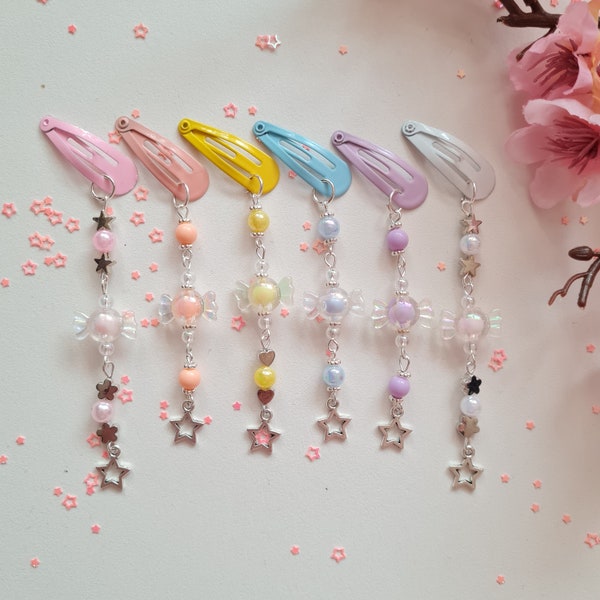 Kawaii cute hairclips with candy beads and star charm