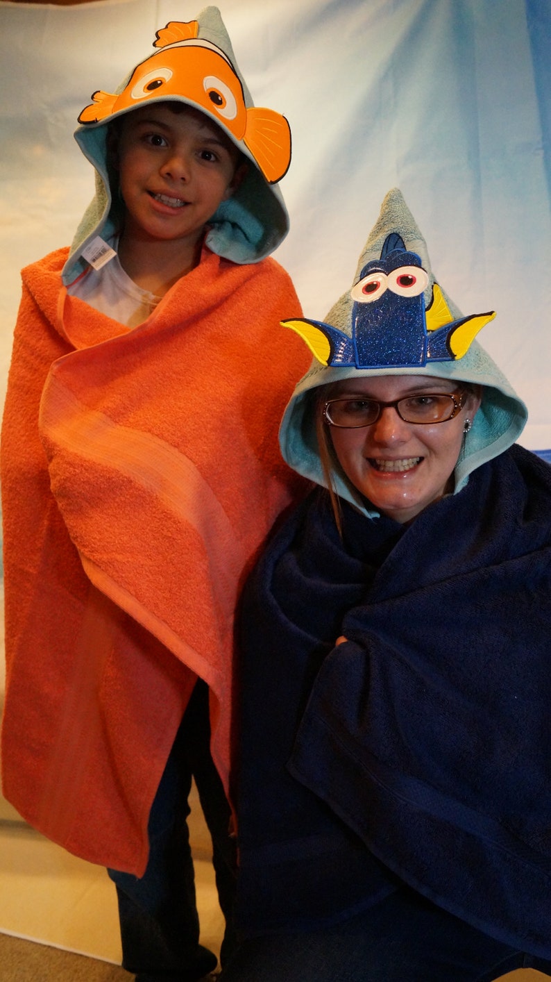 Blue fish Hooded Peeker Towel Present Christmas Birthday Halloween Child or adult Gift