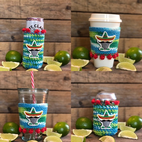 Cozy/Crocheted/Gnome/Cinco de Mayo/Party/Margarita/Coffee/Tea/Slim Can/Drink/Cup Holder/Gift Ideas