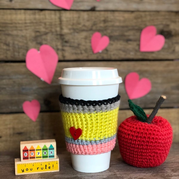 Cozy/Crocheted/Pencil/Teacher/Principal/Valentine’s Card/Coffee/Tea/Drink Holder/Gift ideas