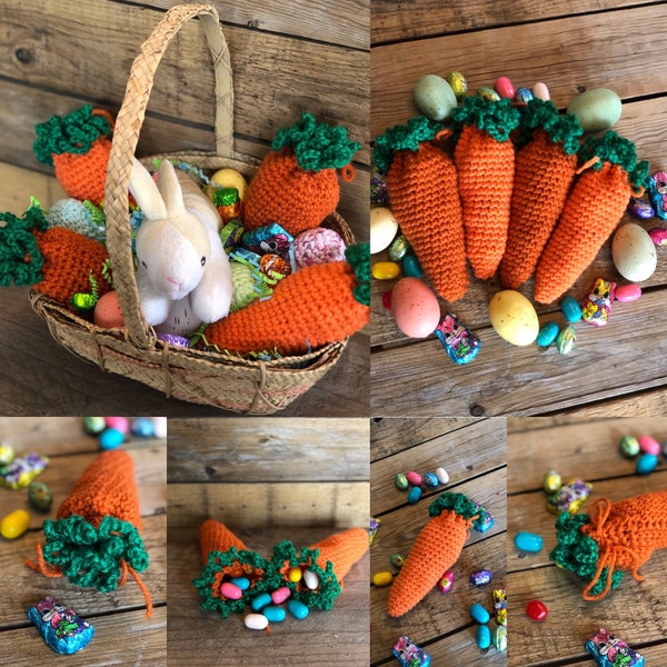 Sac de friandises/Crochet/Réutilisable/Carotte/Pâques/Panier/Bonbons/Lapin/Printemps/Décor maison/Idées cadeaux