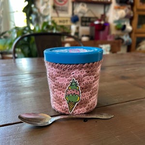 Cozy/Crocheted/Cup/420/Checkered/Ice Cream/Handmade/Gift Idea