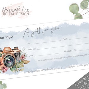 Chèque-cadeau photographe, carte-cadeau photographe, bon cadeau pour photographe, modèle de bon photoshop, bon photographie