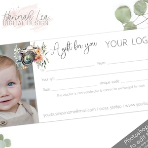 Chèque-cadeau photographe, carte-cadeau photographe, bon cadeau pour photographe, modèle de bon photoshop, bon photographie