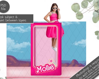Pink Doll Box Digital Backdrop, Fashion Photo Prop (Photoshop Files)