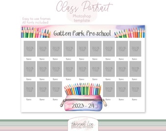 School Photo Template, Class Portrait, Nursery, Pre-school (Photoshop File)