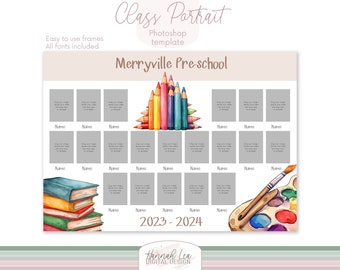 School Photo Template, Class of 2024, Preschool Portrait (Photoshop, Digital Download)