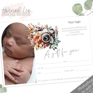 Chèque-cadeau photographe, carte-cadeau photographe, bon cadeau pour photographe, modèle de bon photoshop, bon photographie