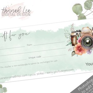 Chèque-cadeau photographe, carte-cadeau photographe, bon cadeau pour photographe, modèle de bon photoshop, bon photographie
