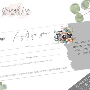 Certificado de regalo para fotógrafo, tarjeta de regalo para fotógrafo, vale de regalo para fotógrafo, plantilla de vale de photoshop, vale de fotografía