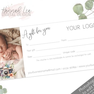 Chèque-cadeau photographe, carte-cadeau photographe, bon cadeau pour photographe, modèle de bon photoshop, bon photographie