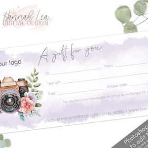 Chèque-cadeau photographe, carte-cadeau photographe, bon cadeau pour photographe, modèle de bon photoshop, bon photographie