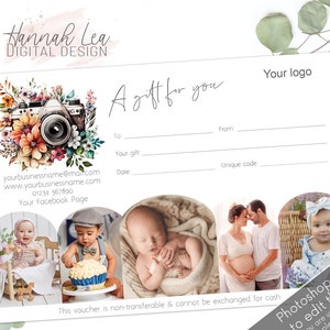 Chèque-cadeau photographe, carte-cadeau photographe, bon cadeau pour photographe, modèle de bon photoshop, bon photographie