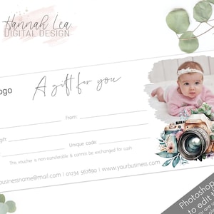 Chèque-cadeau photographe, carte-cadeau photographe, bon cadeau pour photographe, modèle de bon photoshop, bon photographie