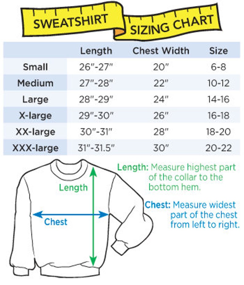 Puede incluir: Un gr&aacute;fico que muestra el tama&ntilde;o de las sudaderas con medidas en pulgadas. El gr&aacute;fico muestra la longitud y el ancho del pecho para las tallas S, M, L, XL, XXL y XXXL. Un diagrama muestra c&oacute;mo medir la longitud y el ancho del pecho.