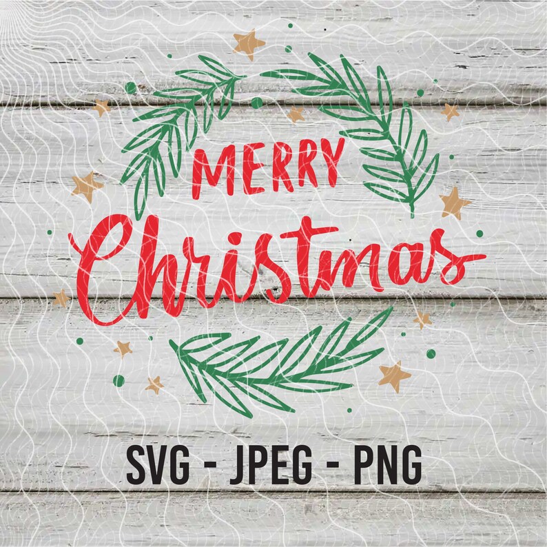 Merry Christmas Wreath SVG, Christmas SVG, Farmhouse Christmas, Holiday Clipart, Printable art, Cutting File, Circuit, Silhouette 画像 1