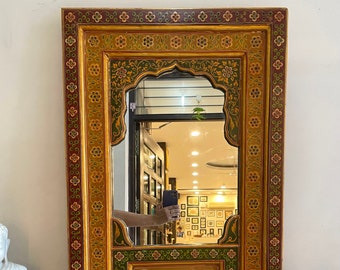 Indian Handpainted Jharokha Mirror, Intricately handmade hand painted Indian Wall Mirror, House wall Decor, Indian painting floral wall art
