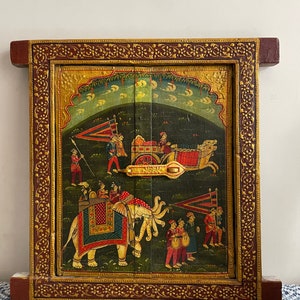 Wooden window with Indian miniature painting, Hand painted Jharokha window, Indian haveli panel, Ethnic window, home/wall decor, old window