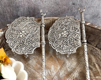 German silver handmade Pankhi  | Hand held Fan for decoration | Fan for Mandir | Mandir decor | Temple accessory | Hand fan for Hindu God