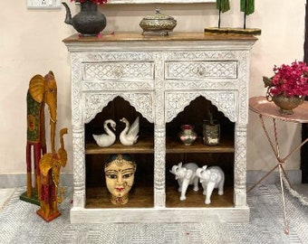 Hand carved cabinet, Indian Wooden Console table, Distressed Rustic Finish Mirror & Sideboard, Entryway table, Indian vintage furniture