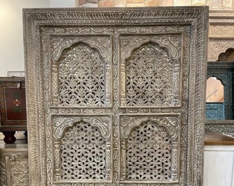 Indian Hand carved 6 Jharokha frame, Wooden frame in Distressed Rustic Finish, Indian Wall decor, home decor, furniture, Haveli style jali