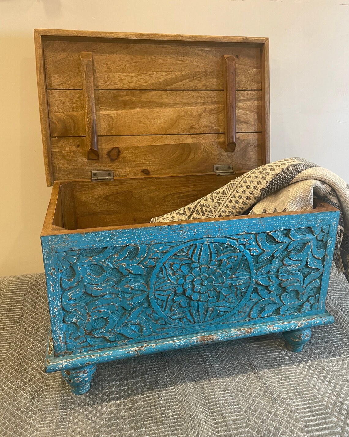 Hand Carved Storage Trunk Chest Box Indian Handmade Wooden Etsy