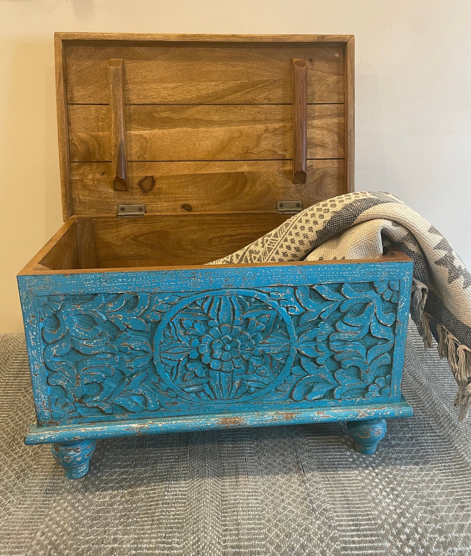 Hand Carved Storage Trunk Chest Box Indian Handmade Wooden Etsy