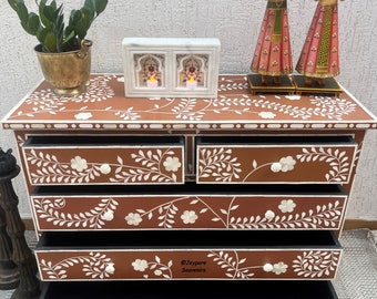 手作りラクダ骨キャビネット、インド家具、木製コンソール、玄関