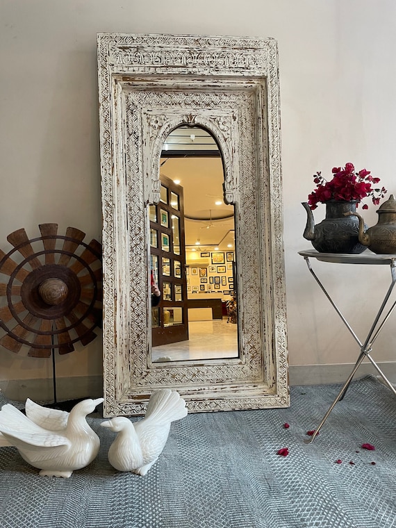 Carved Indian Mango Mirror From Rajasthan Carved Indian Mango Mirror From Rajasthan