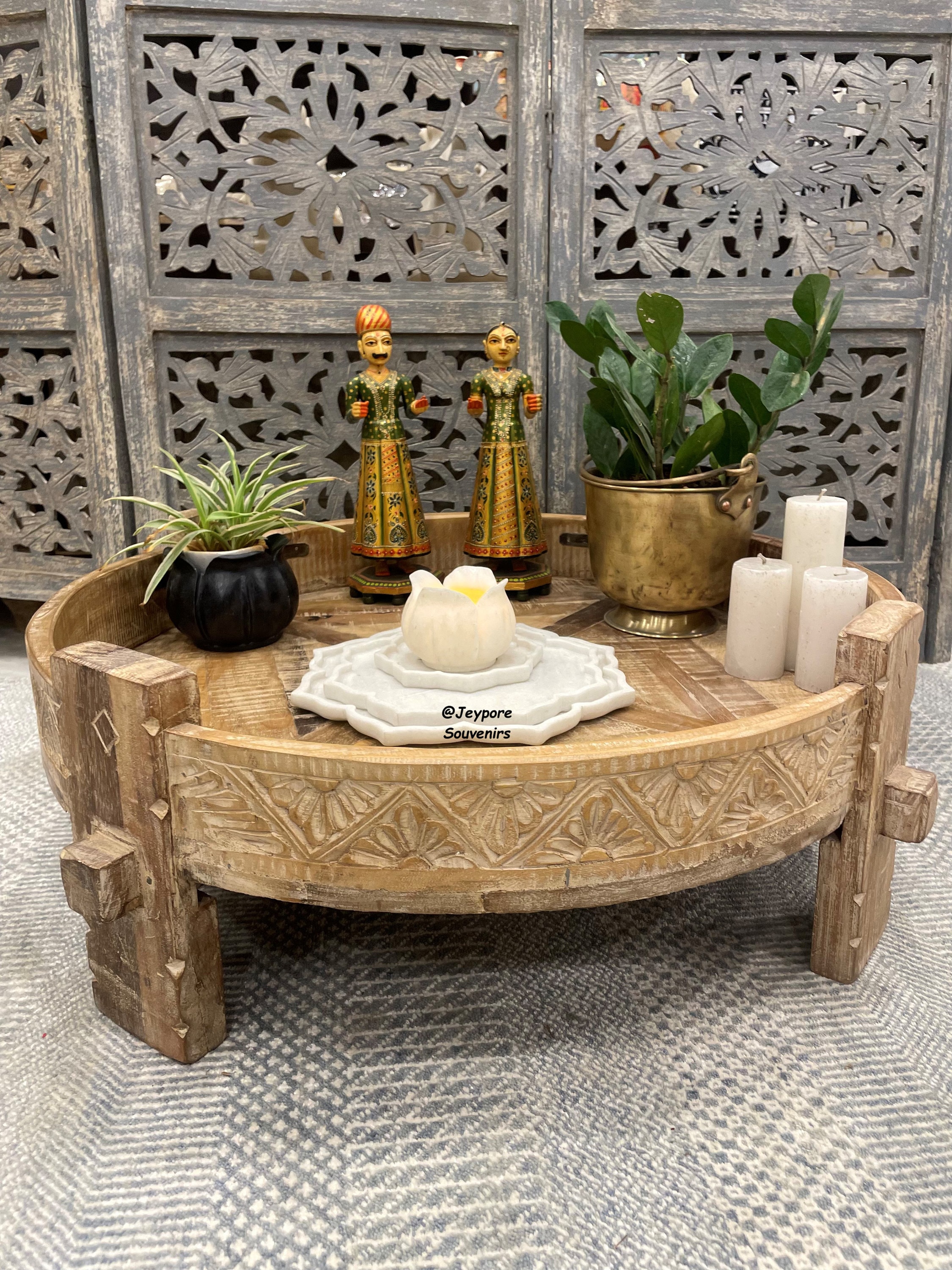 Boho Chakki Table, Vintage Handcarved Indian Grinder Table Decor ...