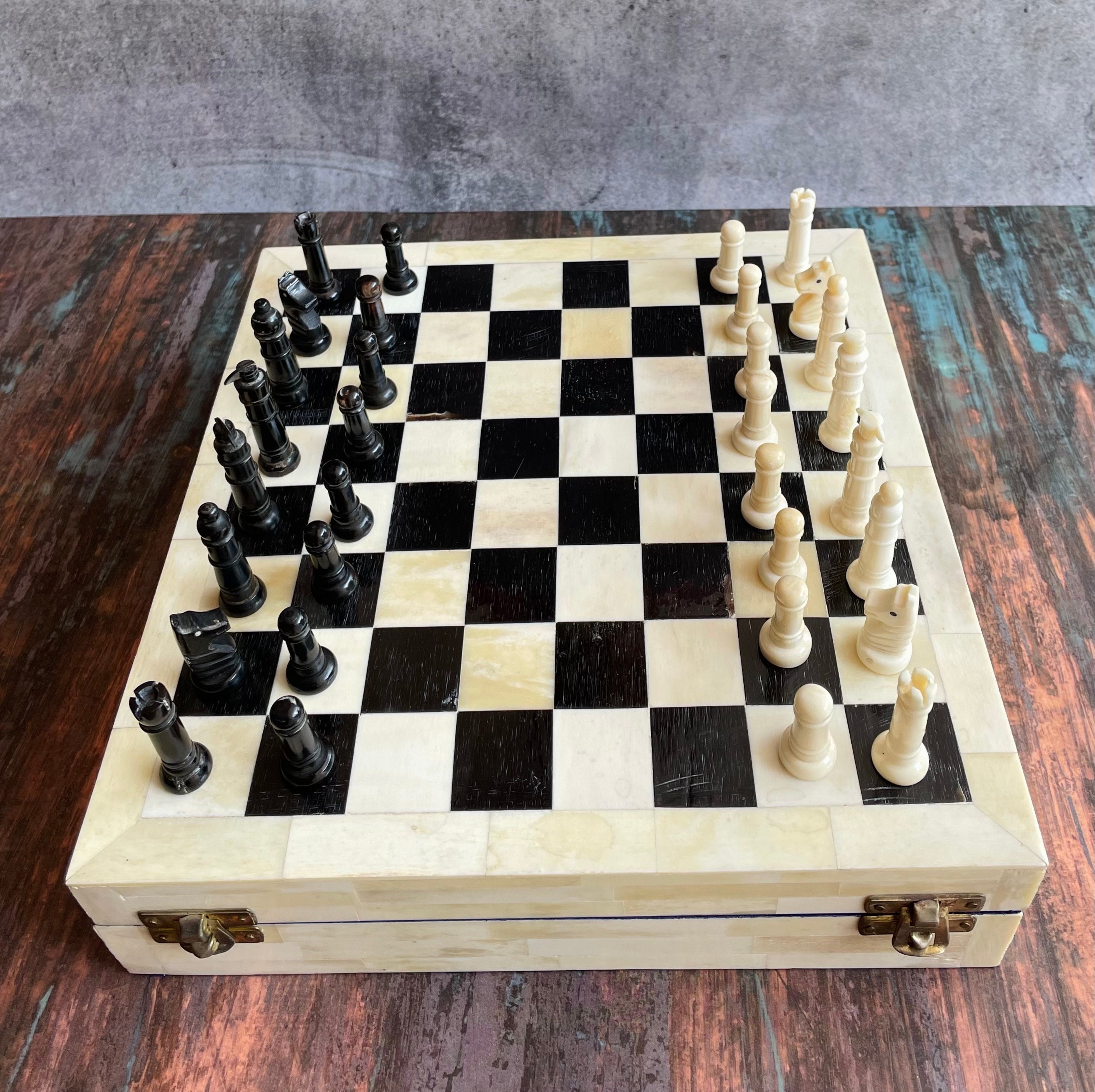 4.6″ Antique Pre-Staunton English Chess Set - Camel Bone- Ivory White