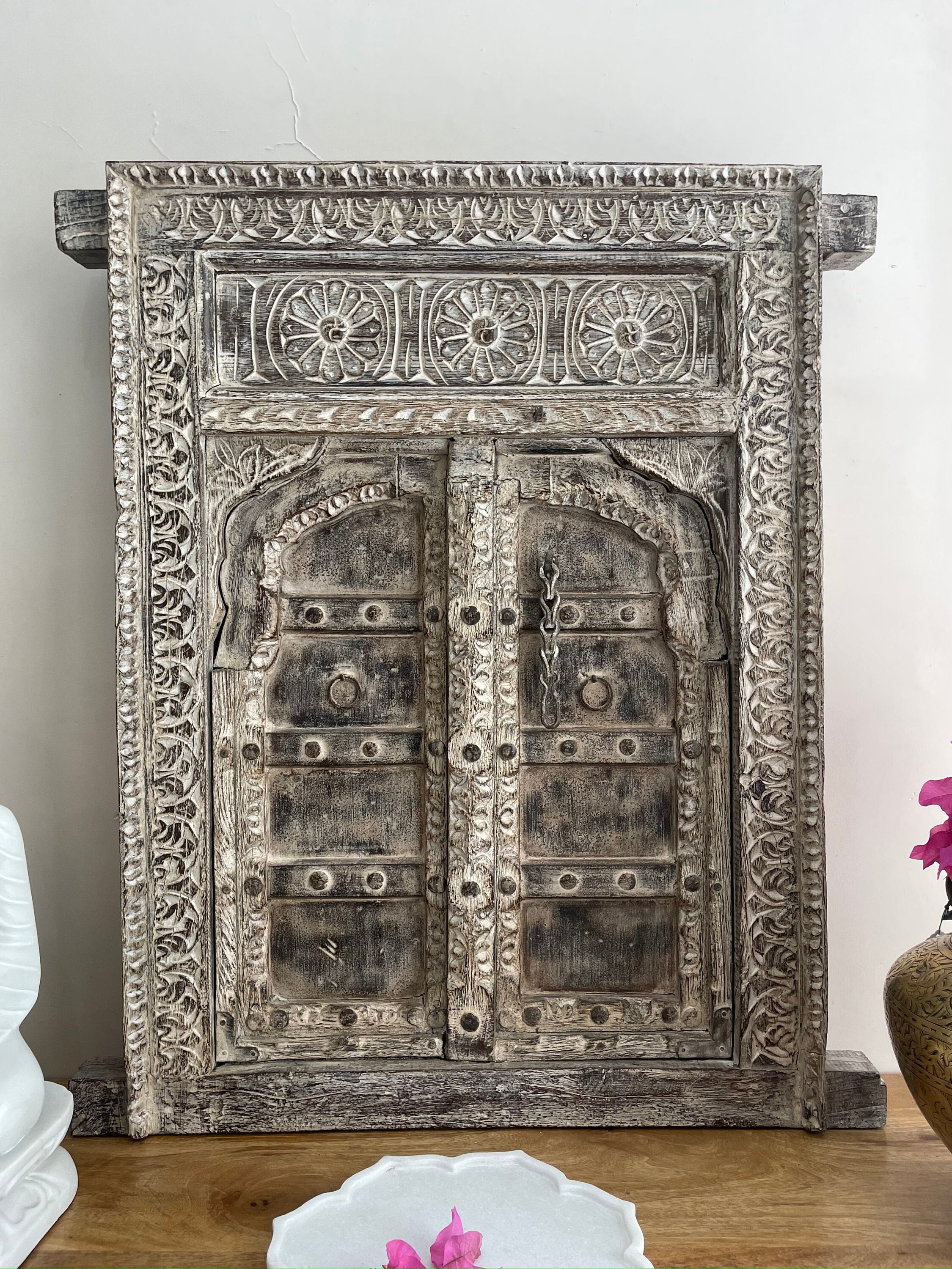 Hand Carved Wooden Window, Indian Antique Decorative Window, Home