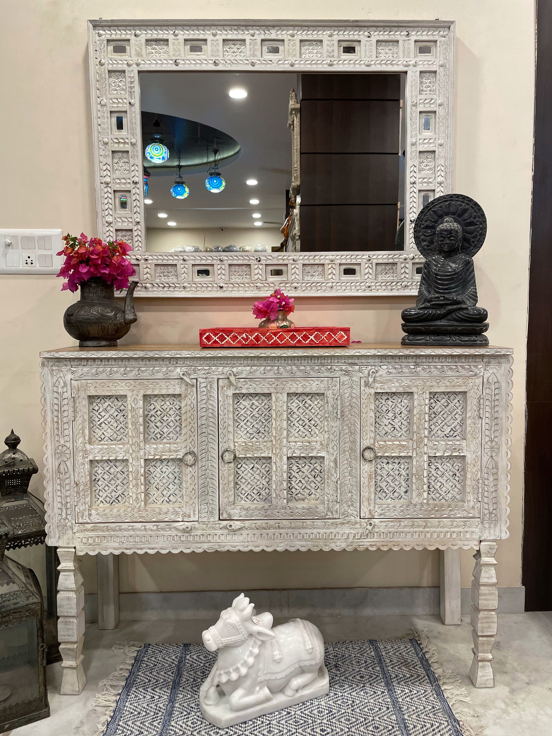 Hand Carved Wooden Frame & Damchiya, Indian Furniture