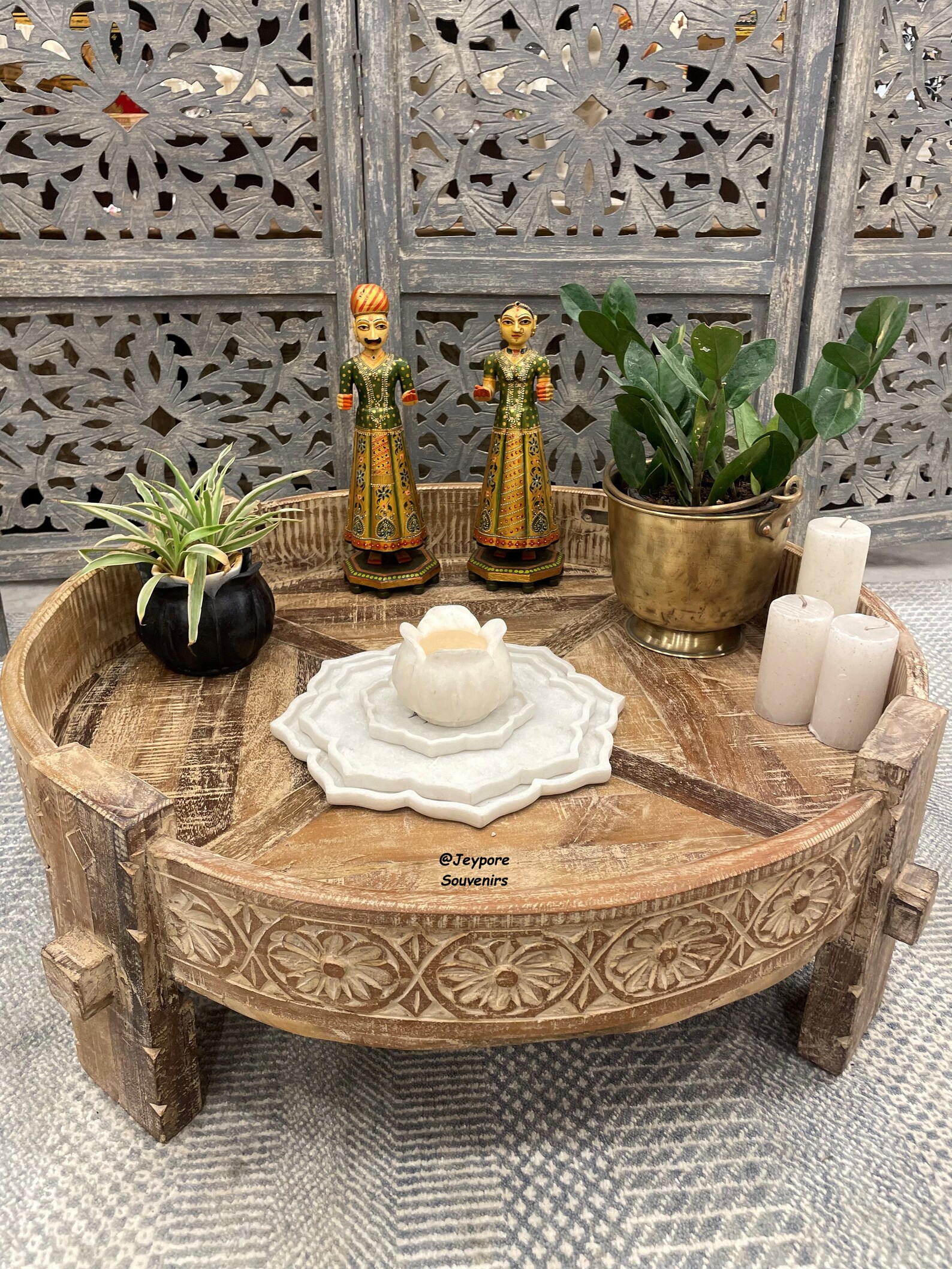 Boho Chakki Table, Vintage Handcarved Indian Grinder Table Decor ...