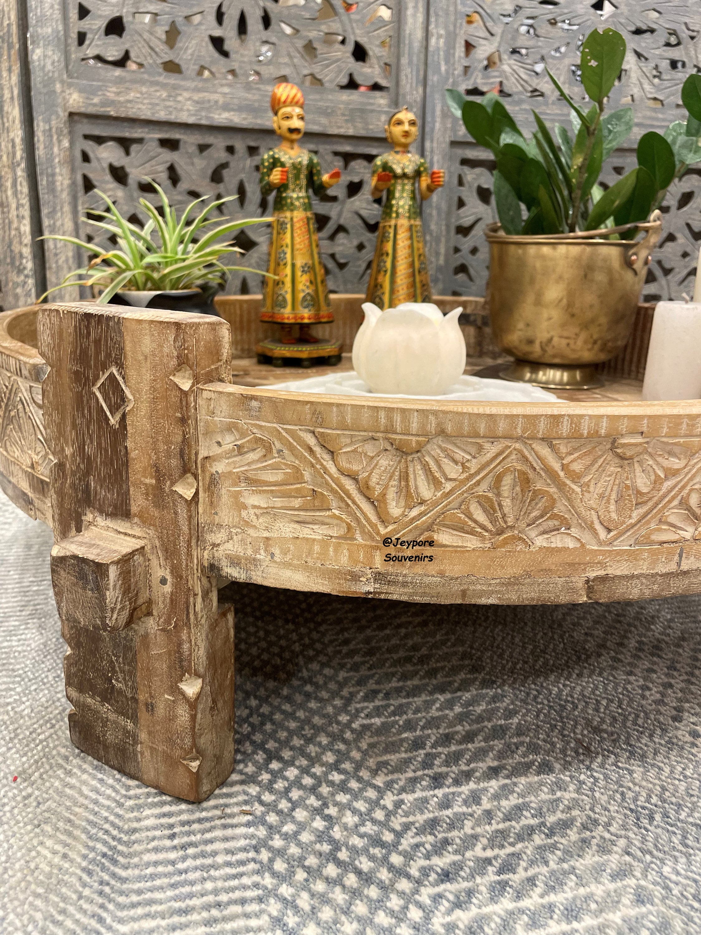 Boho Chakki Table, Vintage Handcarved Indian Grinder Table Decor ...