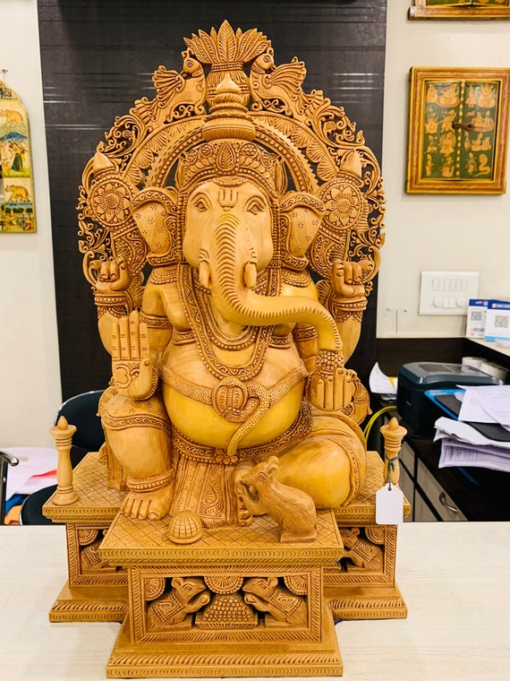 Carved Wooden Ganesh, Ganesh Idol , Auspicious Ganesh Idol, Ganesh