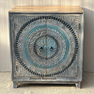 Handgeschnitzter Schrank, Ablage, Handgemachtes Massivholz Sideboard, Eingangsschrank, Schuhablage, Indische Möbel, Nachttischschrank, Wohndekor