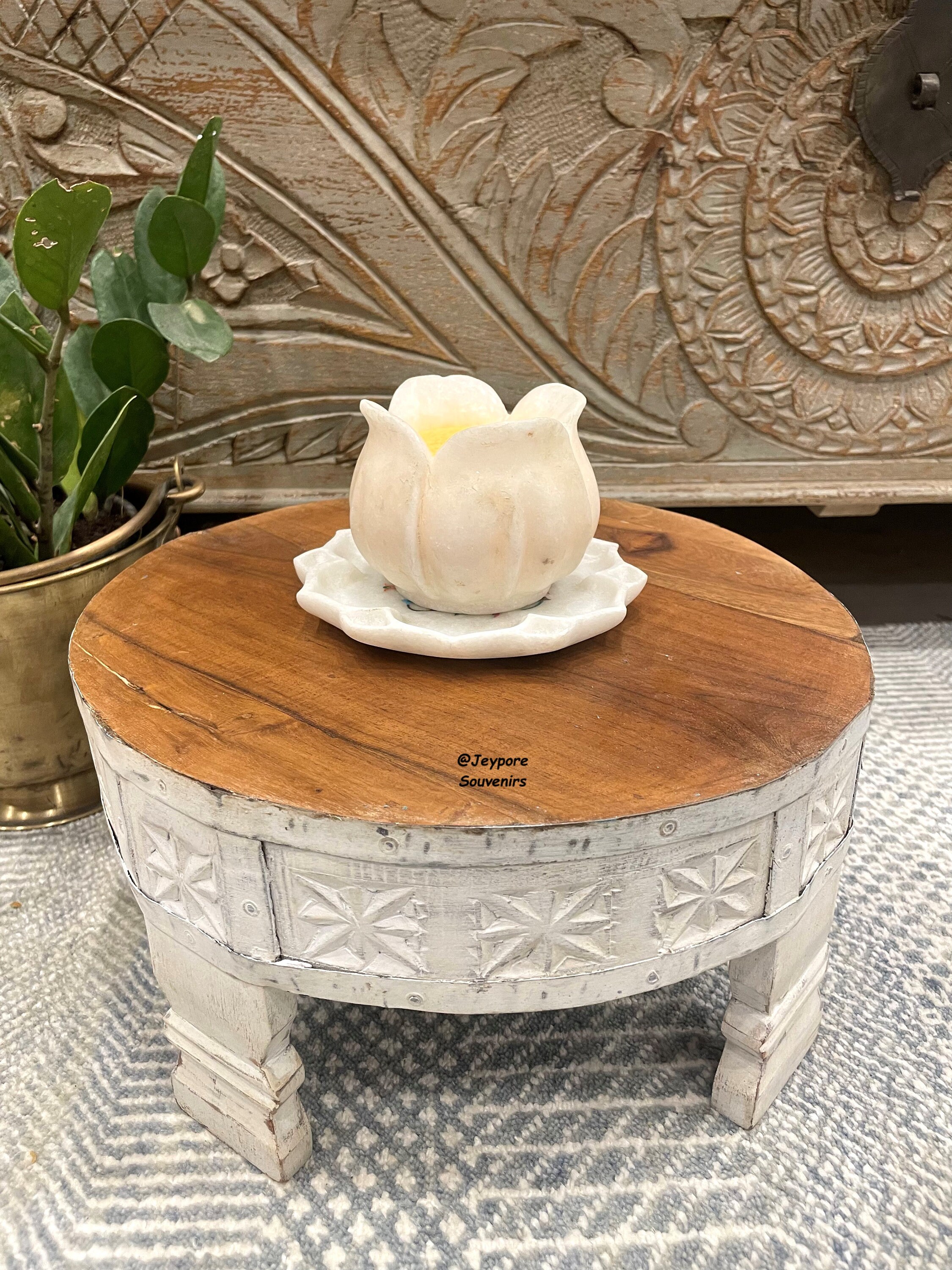 Boho Chakki Table, Vintage Handcarved Indian Grinder Table Decor