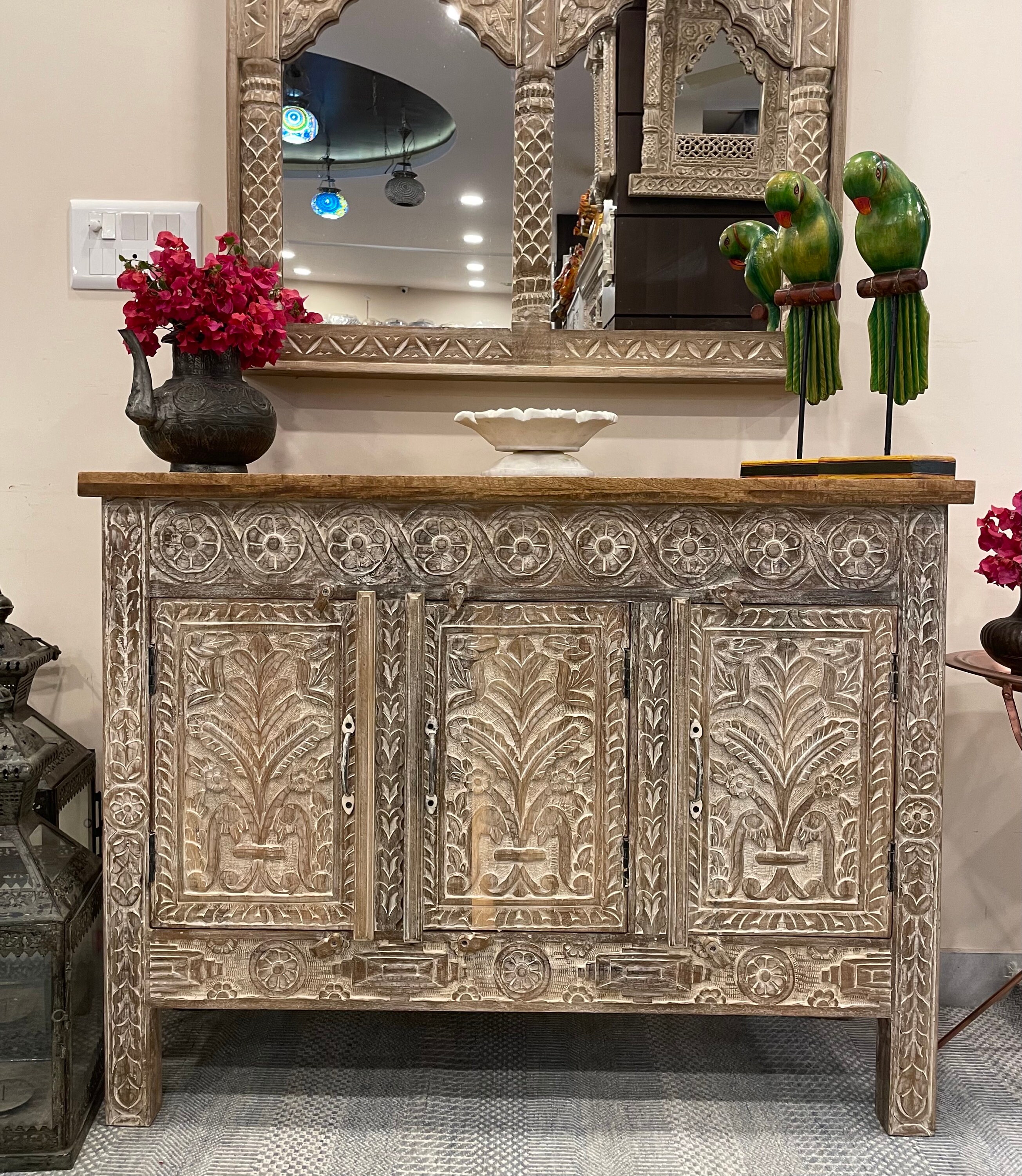Indian Hand Carved Mirror and Cabinet Wooden Console - Etsy