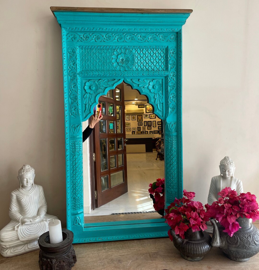 Indian Handcarved Wooden Wall Mirror, Jharokha Mirror, Wall Decor ...