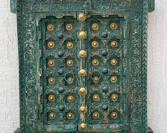 ☆ジャロカ☆インド ヴィンテージ 手描き木製装飾扉 Hand Painted Wooden Window, Indian Vintage Decorative Window, Home