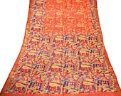 Vintage Sari 100 Pure Silk Saree Bollywood Print Designer Indian Craft Fabric Deco