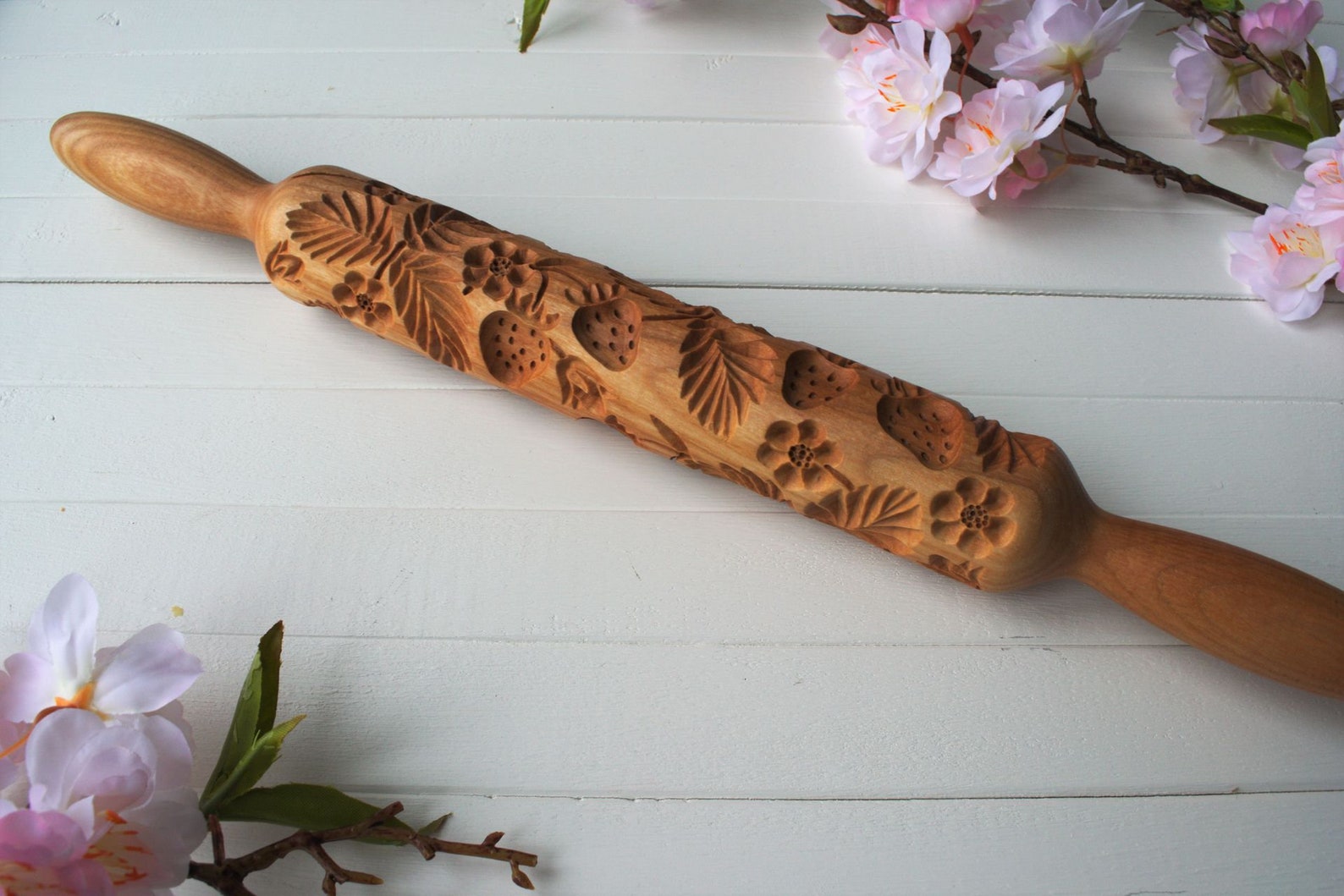 Strawberry Wooden carved rolling pin Embossing roller for Etsy