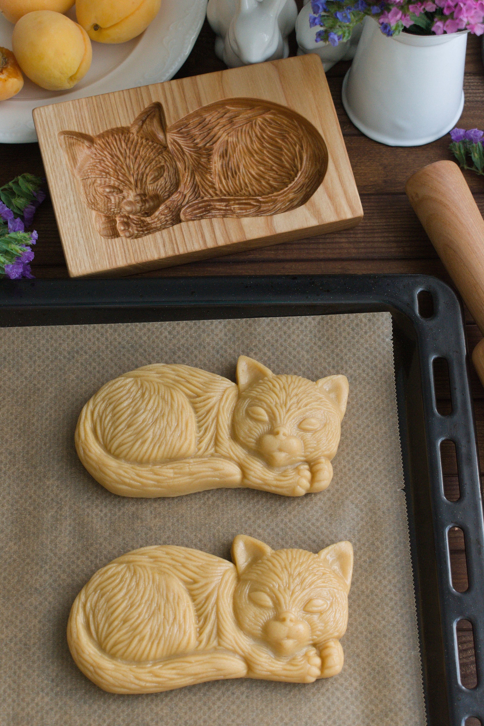 Cat Wooden carved mold for gingerbread Embossing mold for Etsy