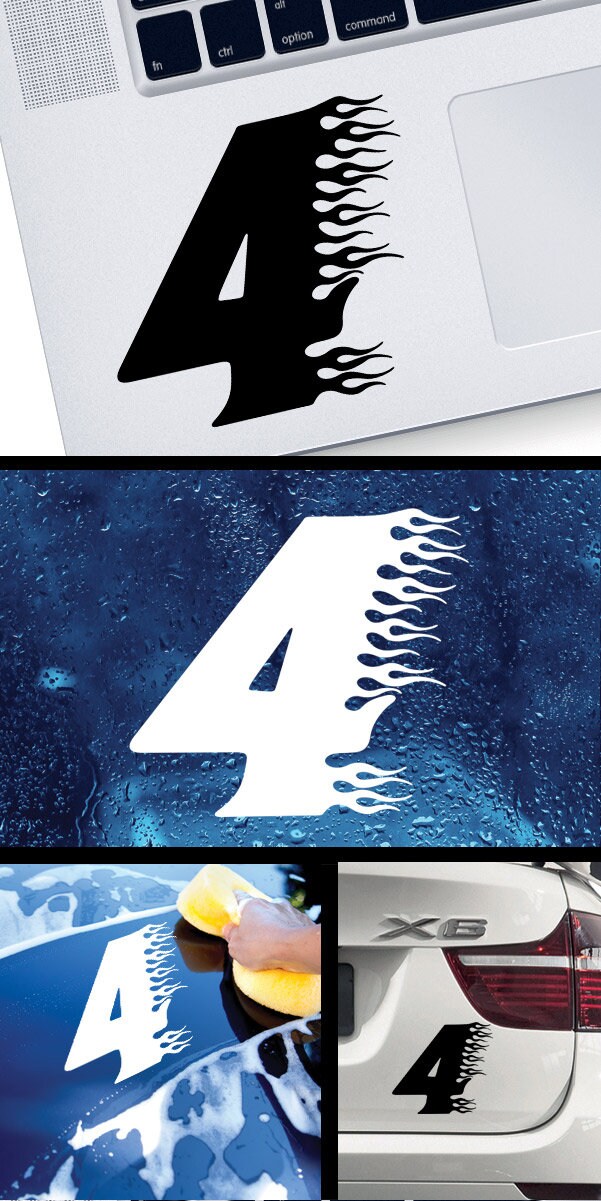 Decal Sticker Racing Flame Number Four Tribal Design Flamed Helmet ...